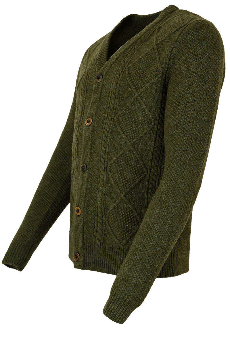 Herren Trachten-Strickjacke mit Zopfmuster oliv Bild 2