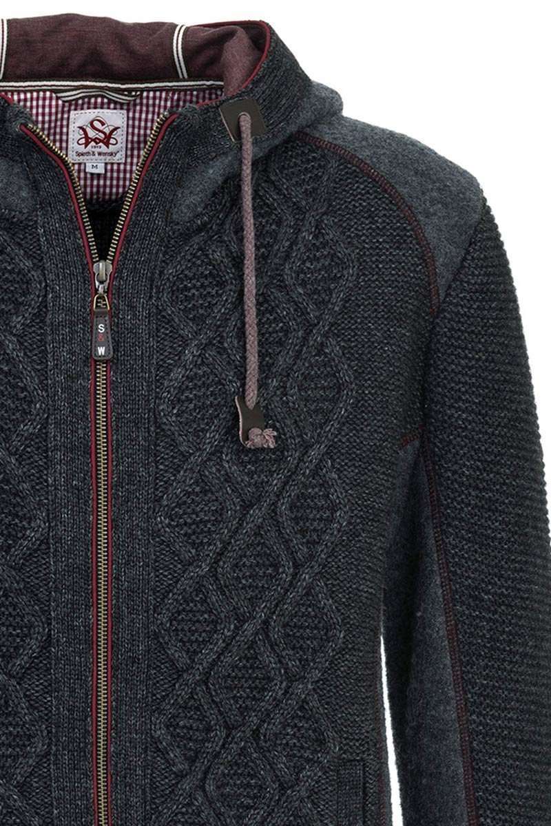 Herren Trachten Strickjacke mit Kapuze dunkelgrau Bild 2