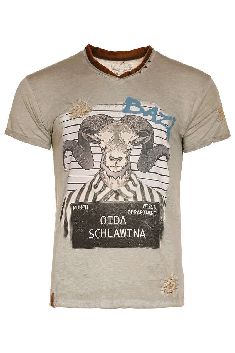 Herren Trachten T-Shirt Oida Schlawina olivgrau