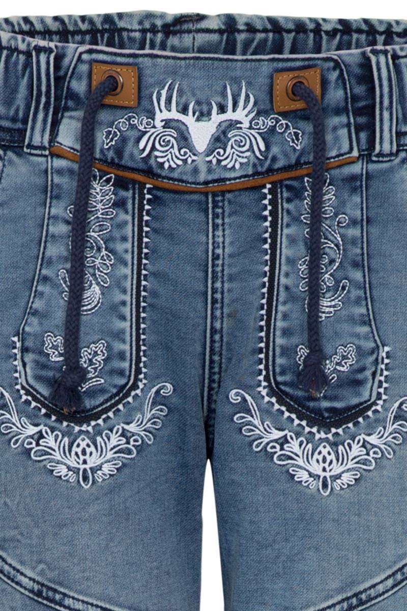 Herren Trachten-Jeans Lederhosenlook Stickerei blau Bild 2