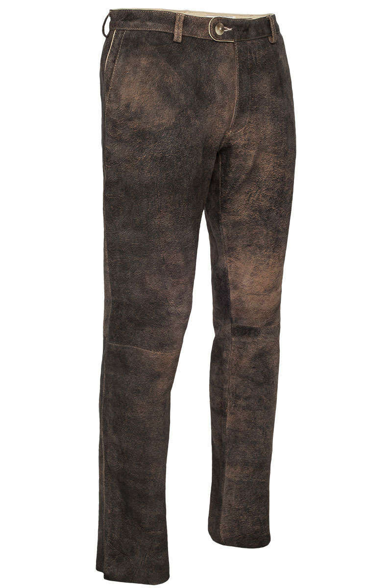 Herren Chino Lederhose lang antikbraun