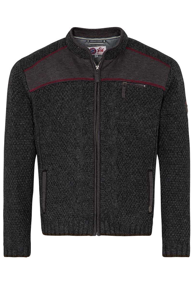 FCB Herren Strickjacke anthrazit rot