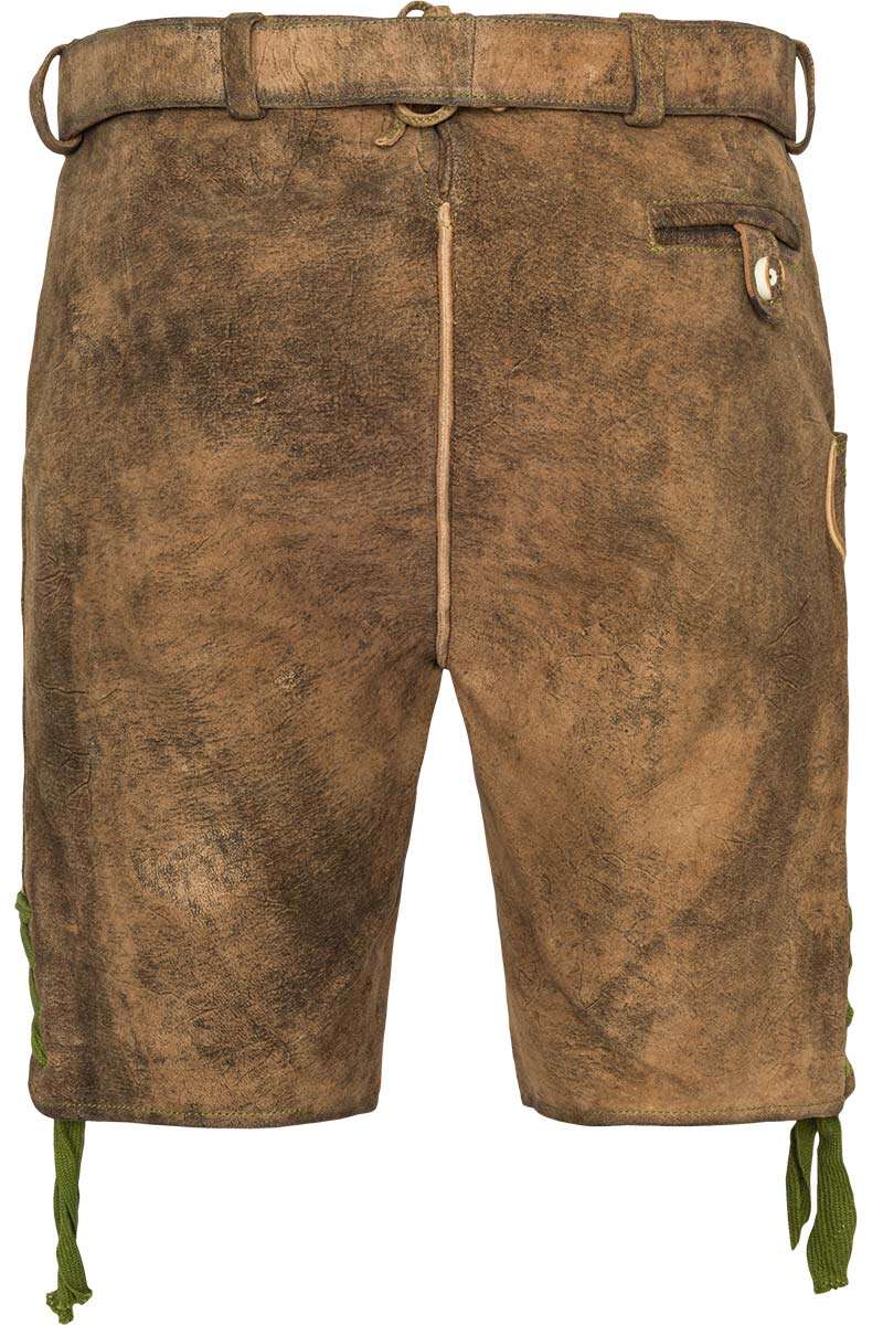 Kurze Herren Lederhose mit grner Stickerei mandelbraun Bild 2