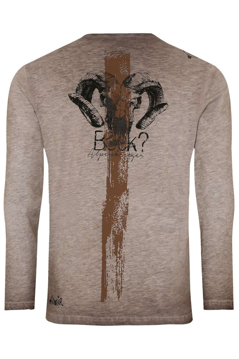 Herren Longsleeve mit Steinbock braun Bild 2