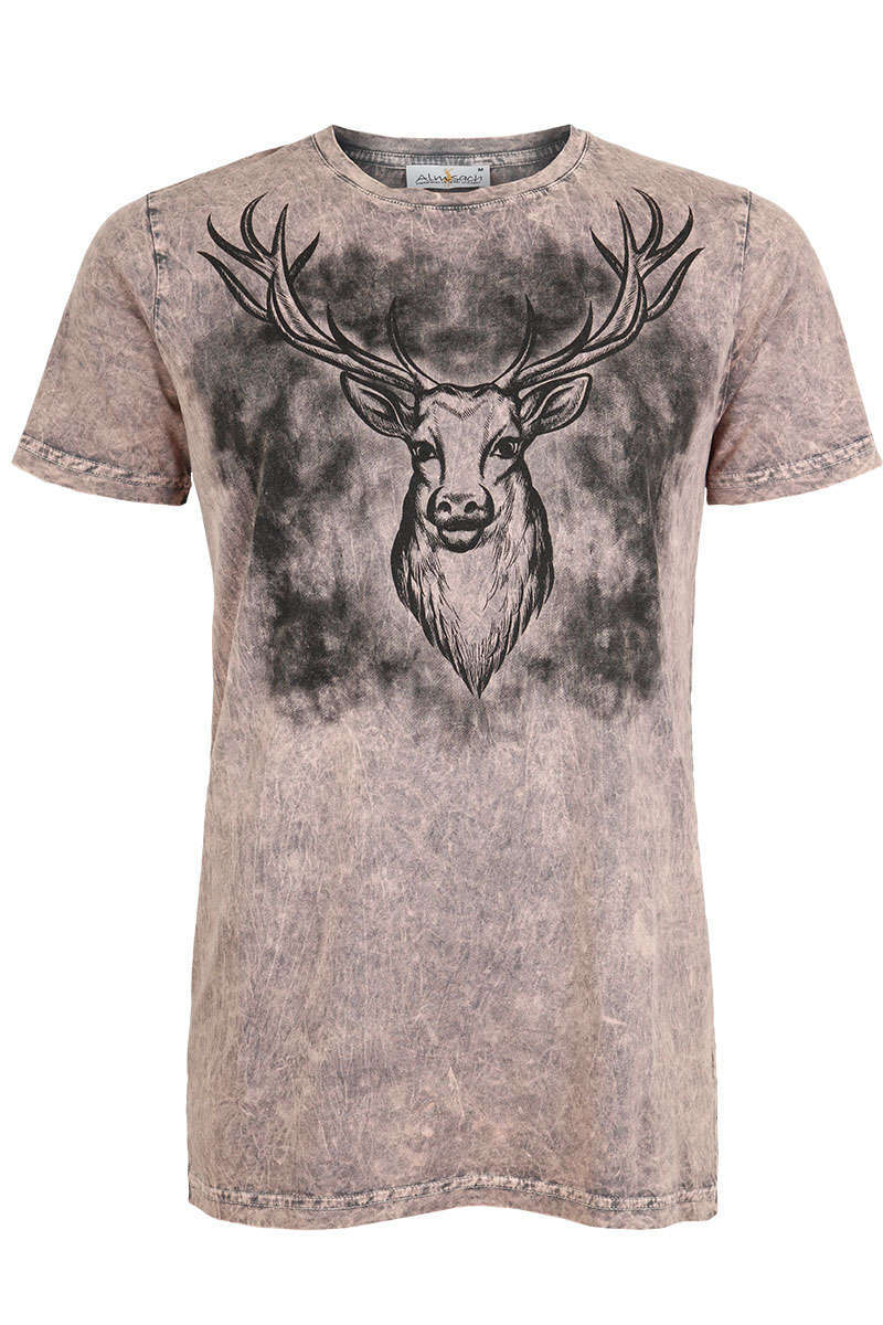 Herren Trachten T-Shirt Hirsch Antique Rose