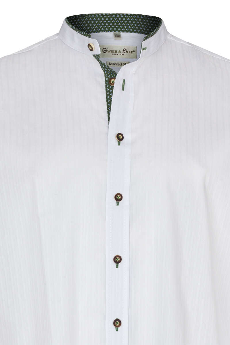 Trachtenhemd Stehkragen tailored fit weiß grün Bild 2