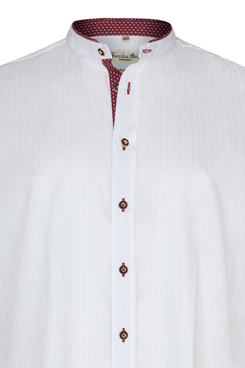 Trachtenhemd Stehkragen tailored fit wei rot Bild 2