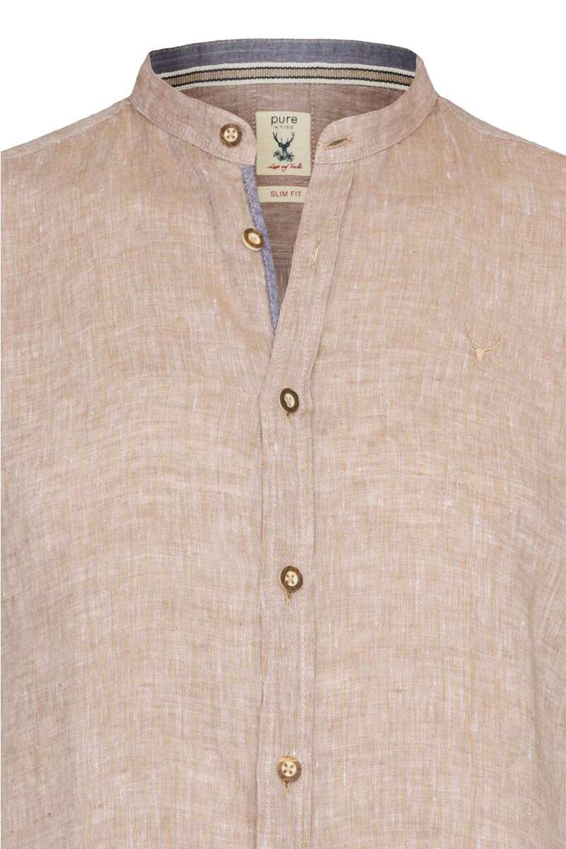 Herren Trachten Leinenhemd Stehkragen Slim beige Bild 2