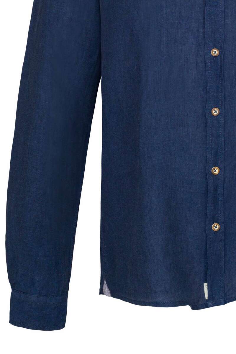 Herren Trachten Leinenhemd Stehkragen Slim marineblau Bild 2