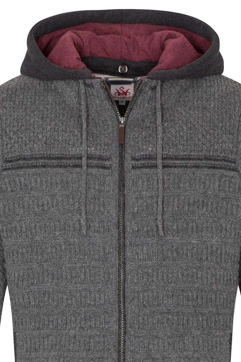 Sportive Herren Trachten Strickjacke mit Kapuze mittelgrau Bild 2