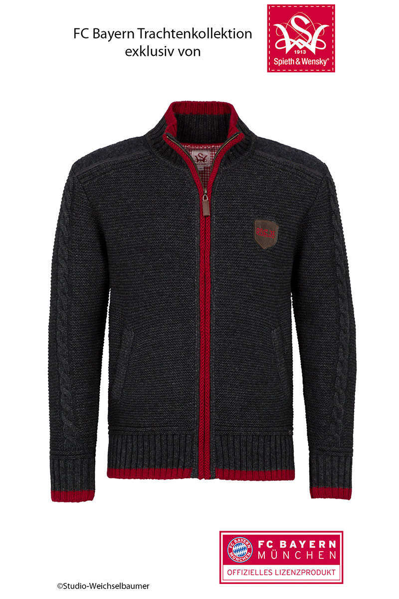 FCB Herren Strickjacke mit FCB Stick dunkelgrau rot