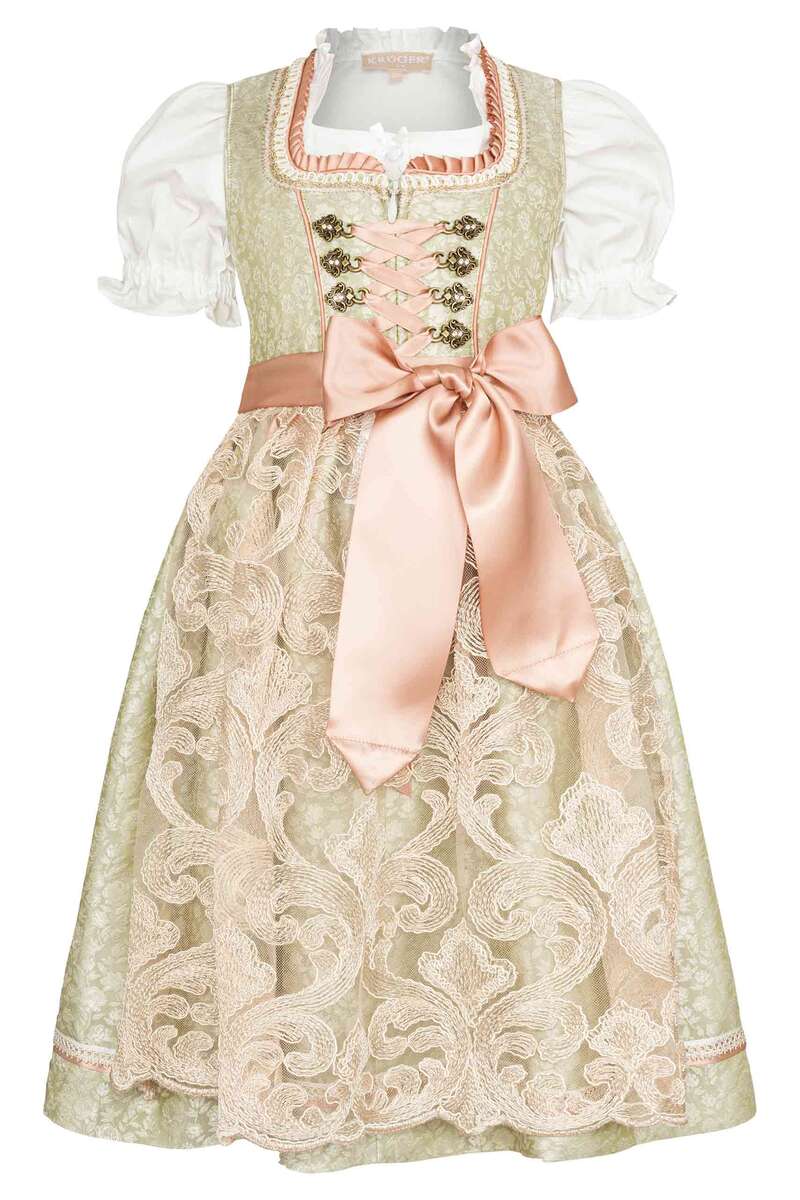 Kinder Dirndl mit Bluse oliv rosa