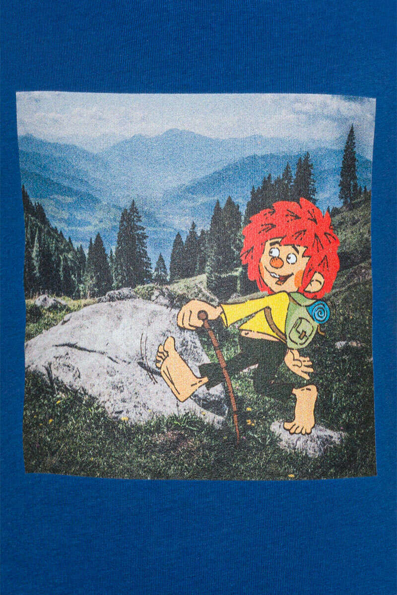 Kinder T-Shirt mit Pumuckl in den Bergen blau Bild 2