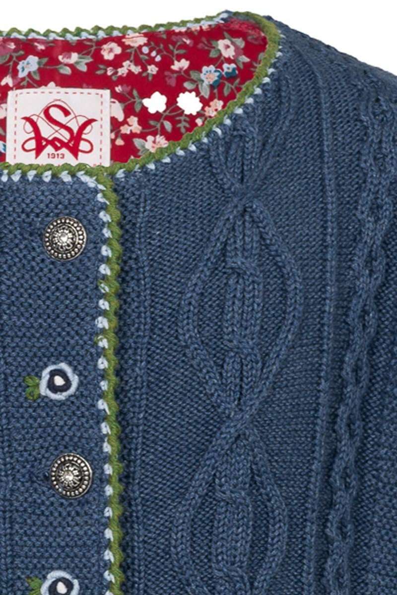 Trachten Kinder Strickjacke mit Zopfmuster jeansblau Bild 2