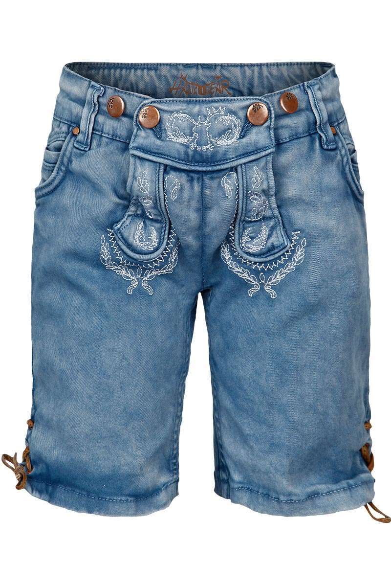 Kinder Jeansshort in Lederhosenoptik blau