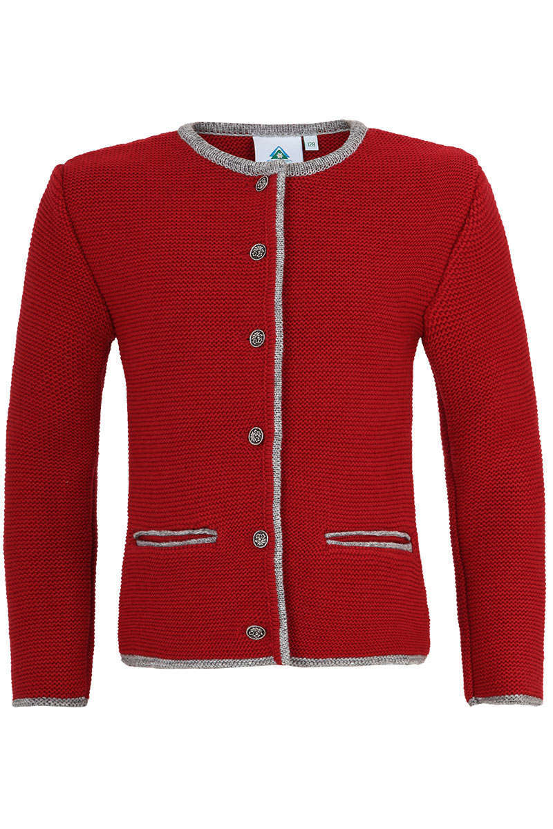 Kinder Trachten-Strickjacke rot grau