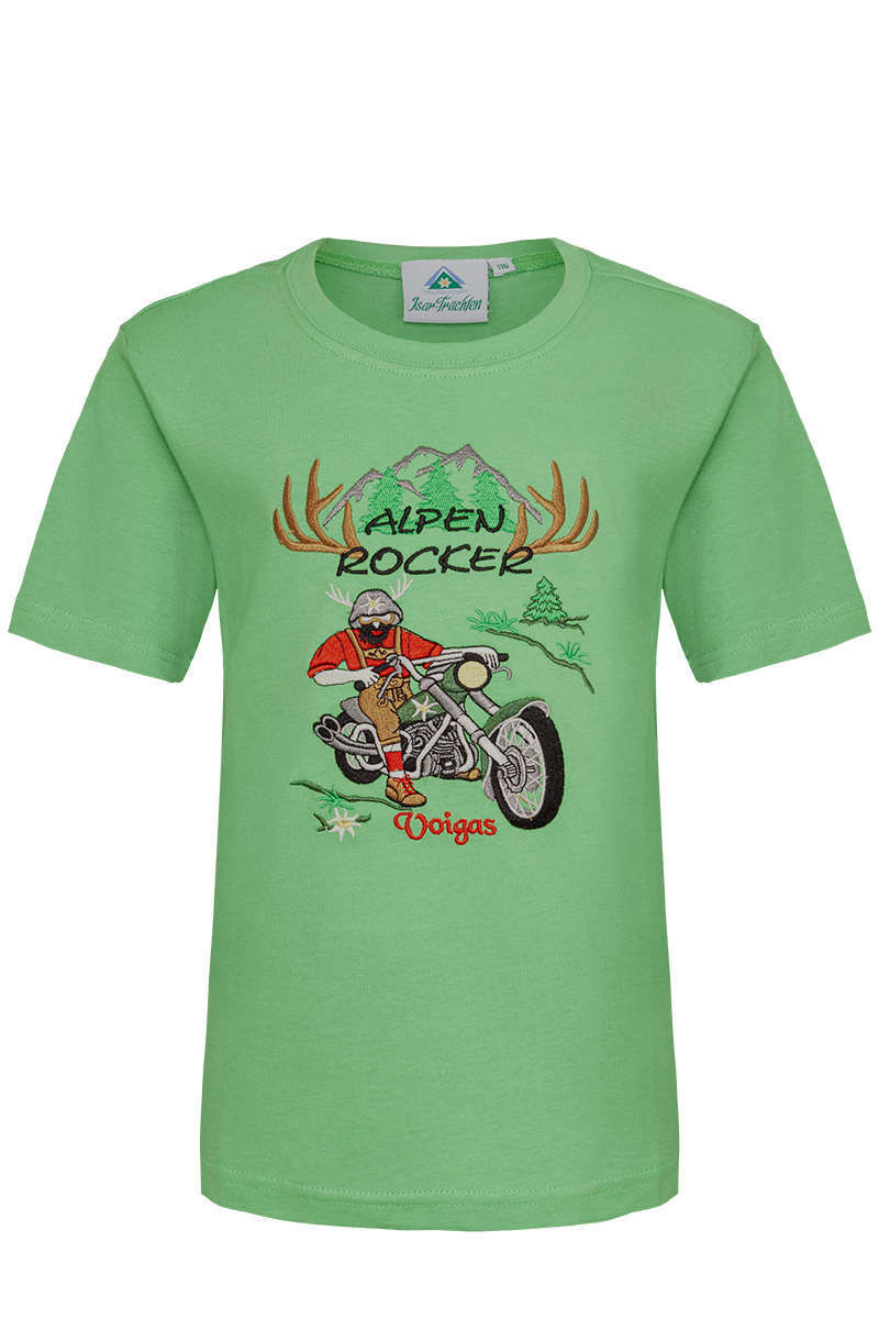 Kinder T-Shirt Alpen Rocker mit Motorrad grün