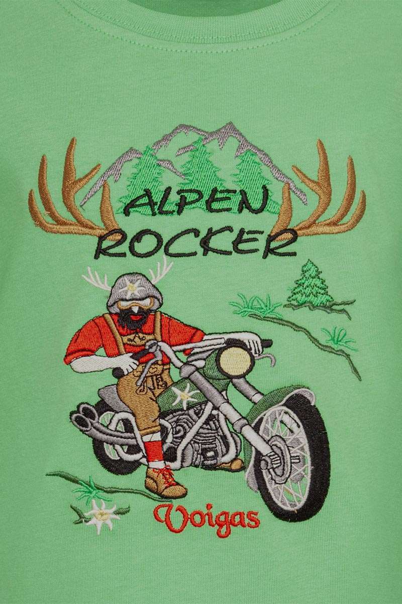 Kinder T-Shirt Alpen Rocker mit Motorrad grün Bild 2