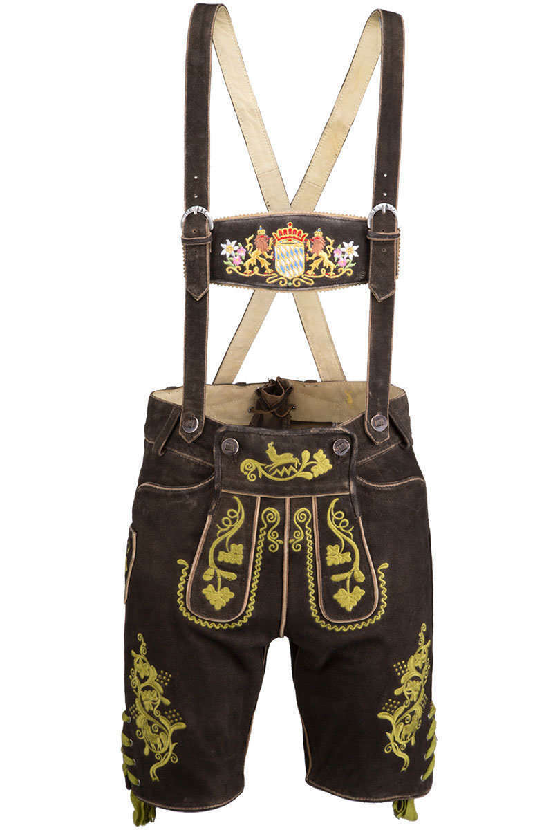 Kurze Lederhose grn bestickt mit aufwendigem Latz Bild 2