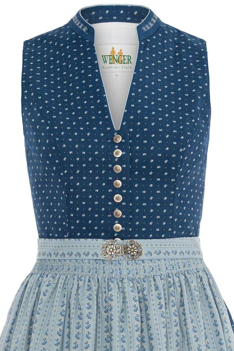 Dirndl hochgeschlossen mit Broschenschrze Blau Bild 2