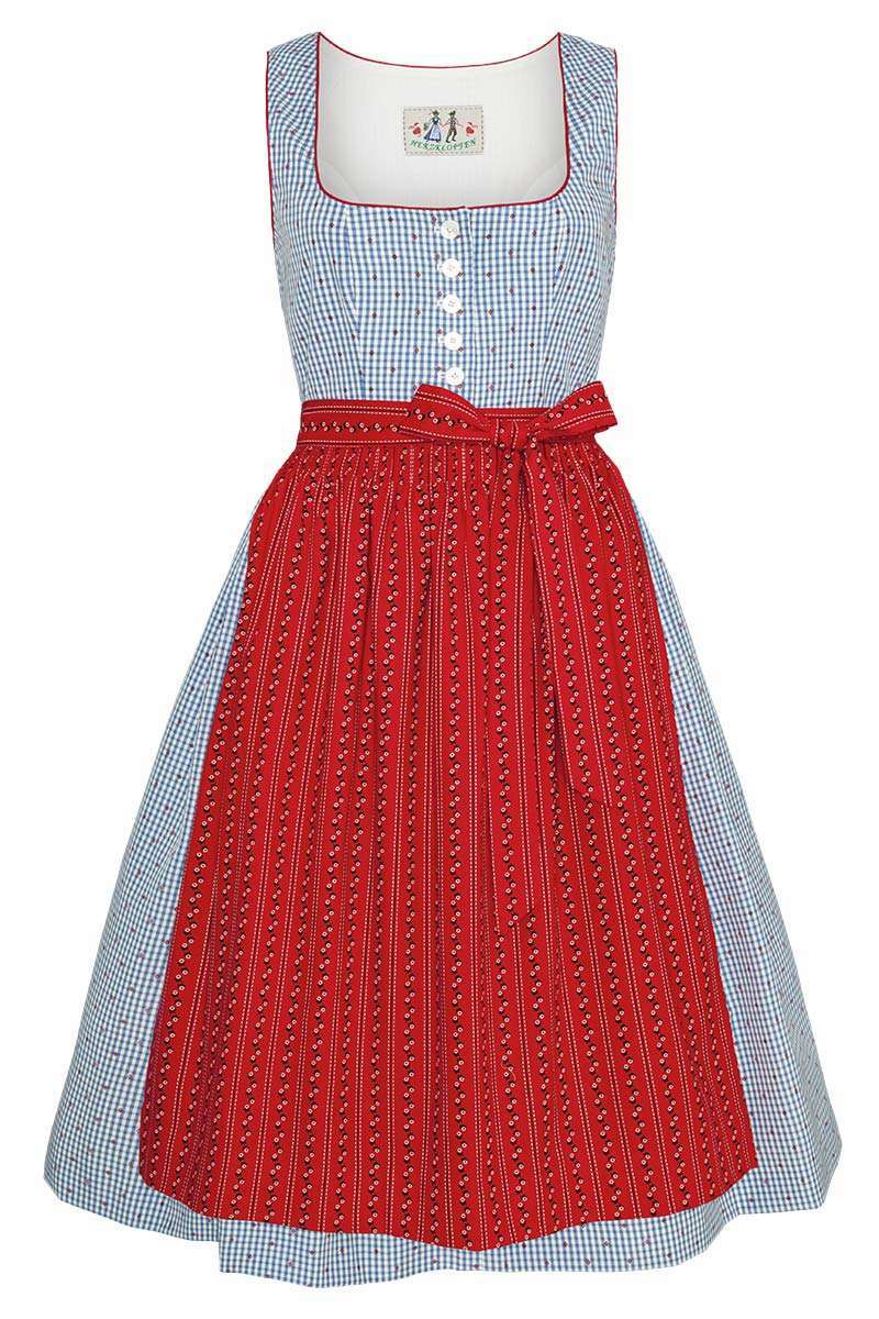 Wasch-Dirndl kariert hellblau rot