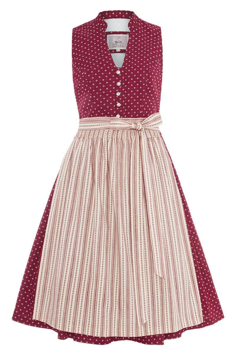 Waschdirndl Midi hochgeschlossen bordeaux creme