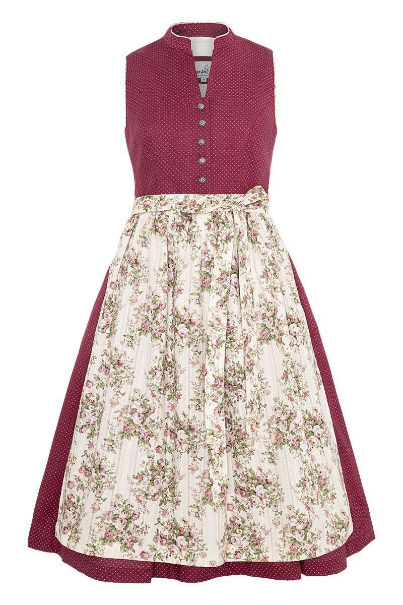Dirndl hochgeschlossen mit Blumenschrze brombeere creme