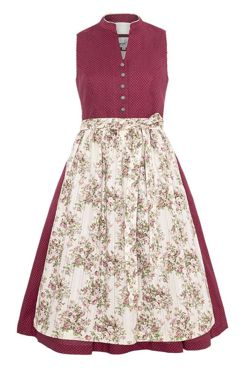 Dirndl hochgeschlossen mit Blumenschrze brombeere creme