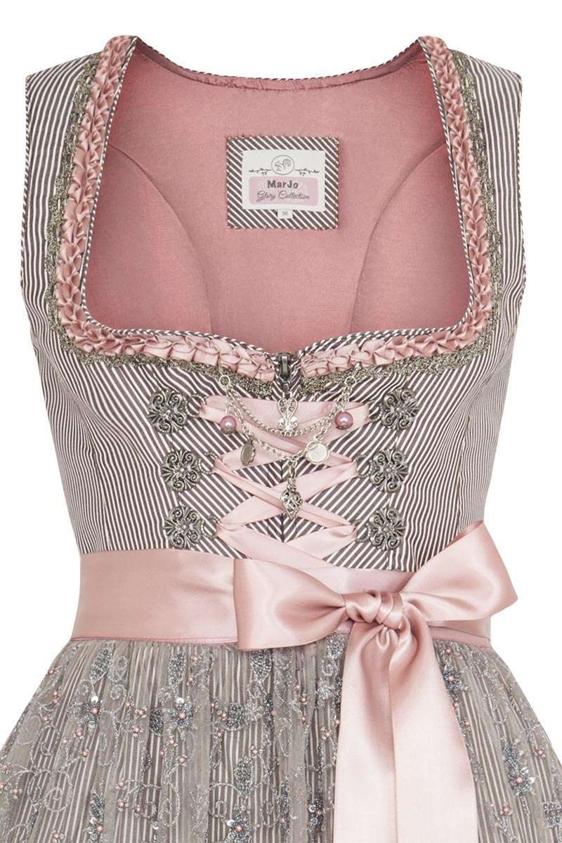 Midi Dirndl gestreift mit Spitzenschrze braun rosa Bild 2