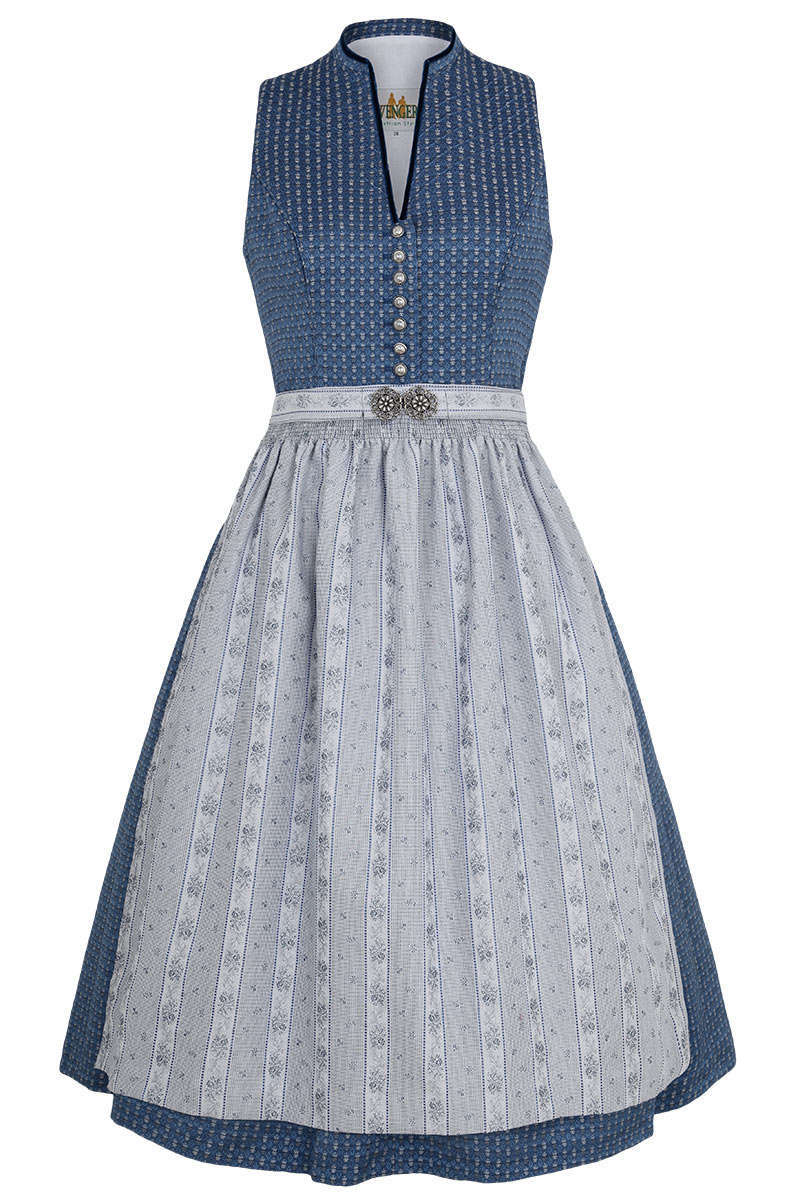 Midi Dirndl mit Broschenschrze hellblau