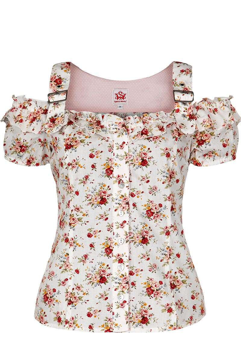 Carmen Trachtenbluse mit Blumenmuster wei rot