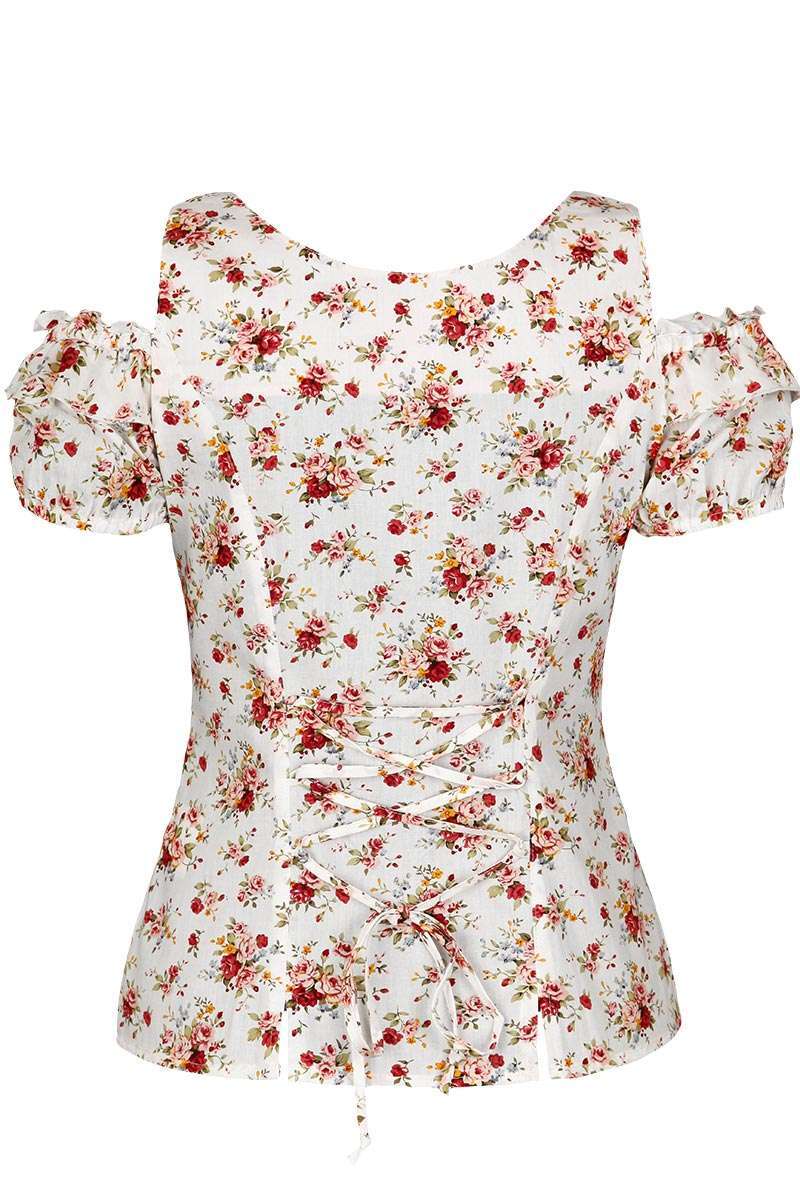 Carmen Trachtenbluse mit Blumenmuster wei rot Bild 2