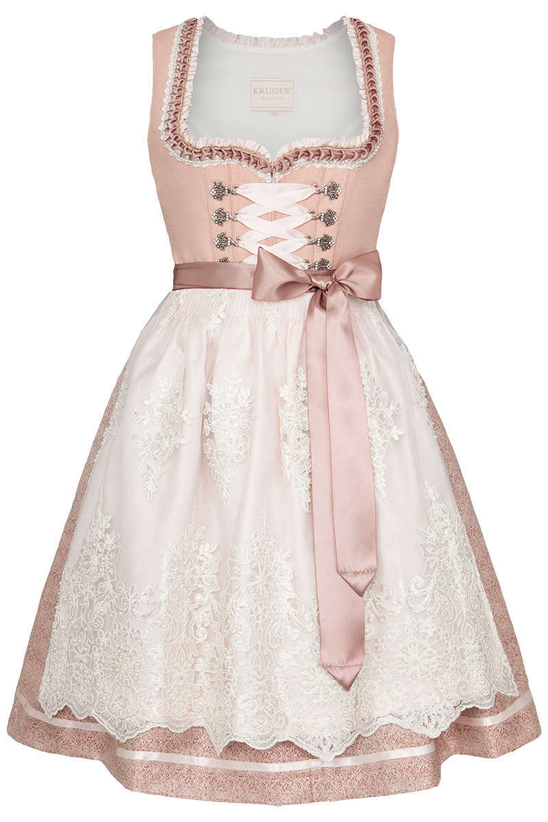 Mini Dirndl mit Perlen-Stickerei-Schrze beige altrosa