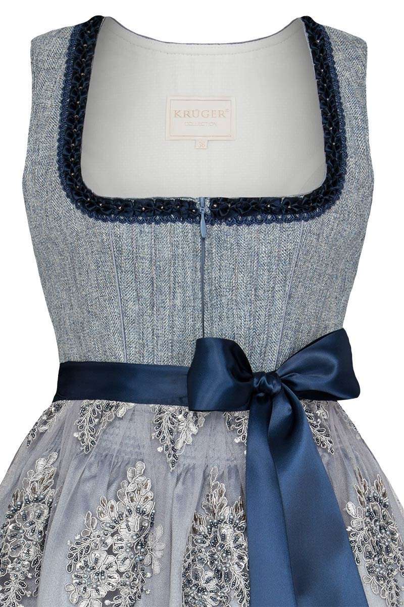 Mini Dirndl mit bestickter Spitzenschrze blau Bild 2