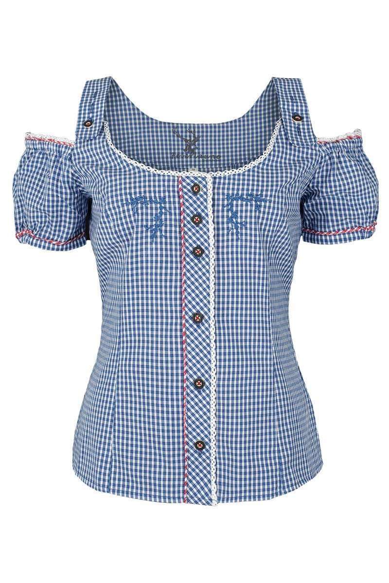 Carmen Trachtenbluse kariert blau rot