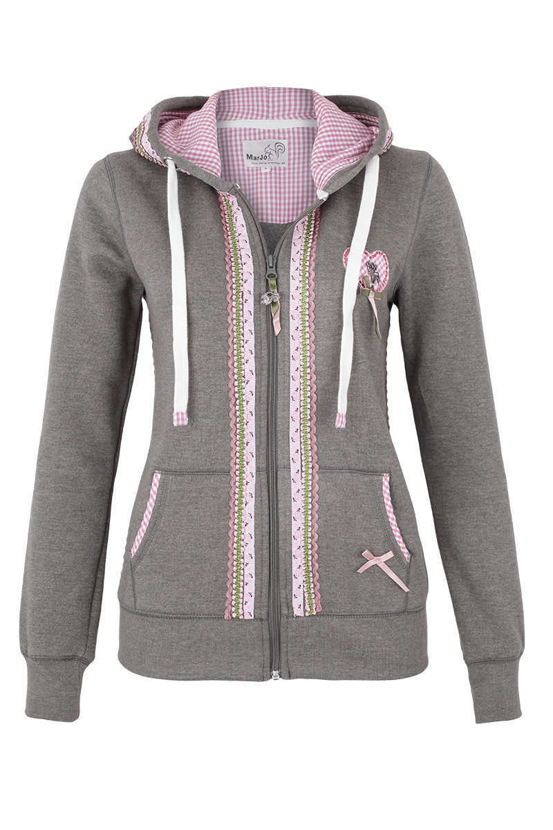 Ssse Trachtensweatjacke mit Kapuze zartes grn rosa