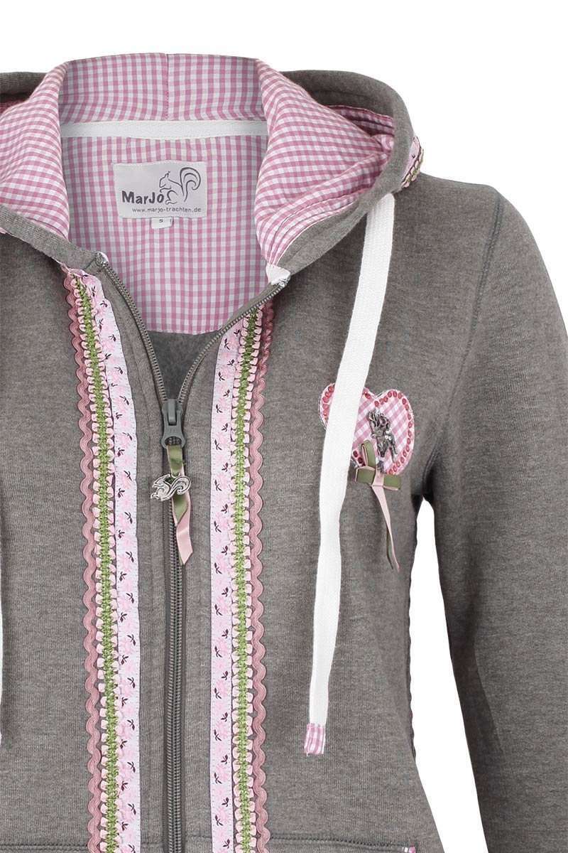 Ssse Trachtensweatjacke mit Kapuze zartes grn rosa Bild 2