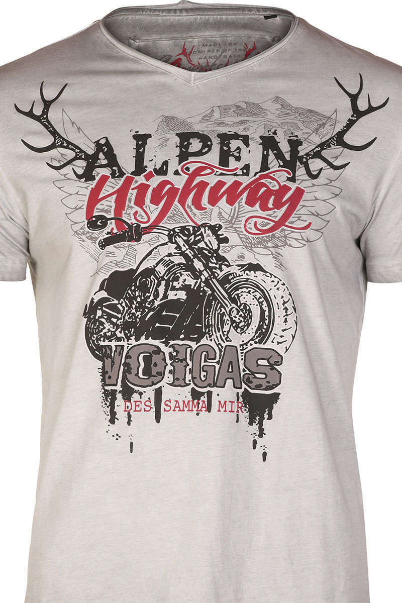 Trachten T-Shirt V-Ausschnitt grau Alpen Highway Bild 2