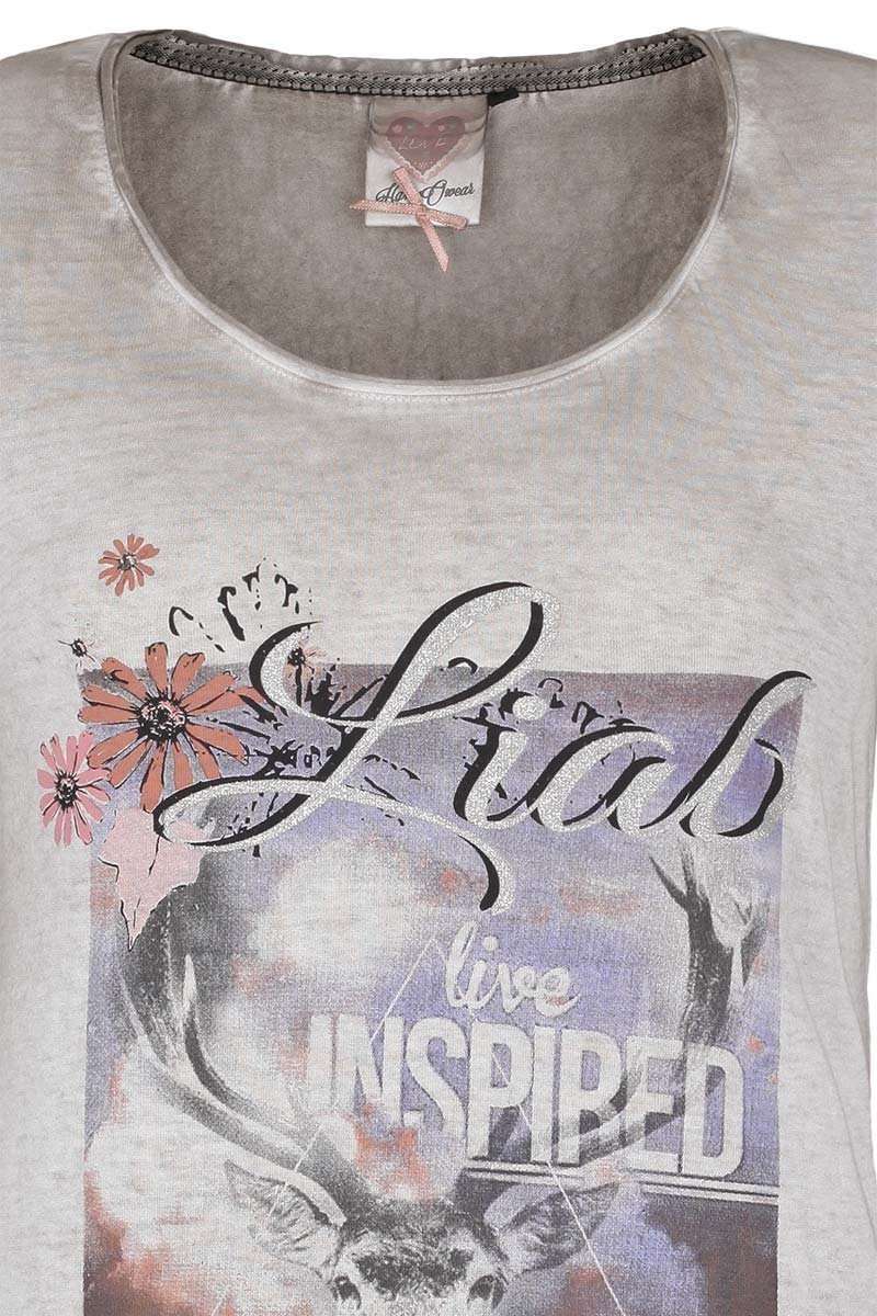 Damen Trachten T-Shirt 'Liab aber wild' hellbraun Bild 2