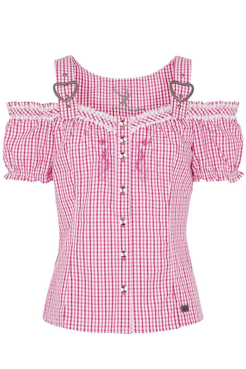 Carmen Trachtenbluse mit Stickerei kariert pink