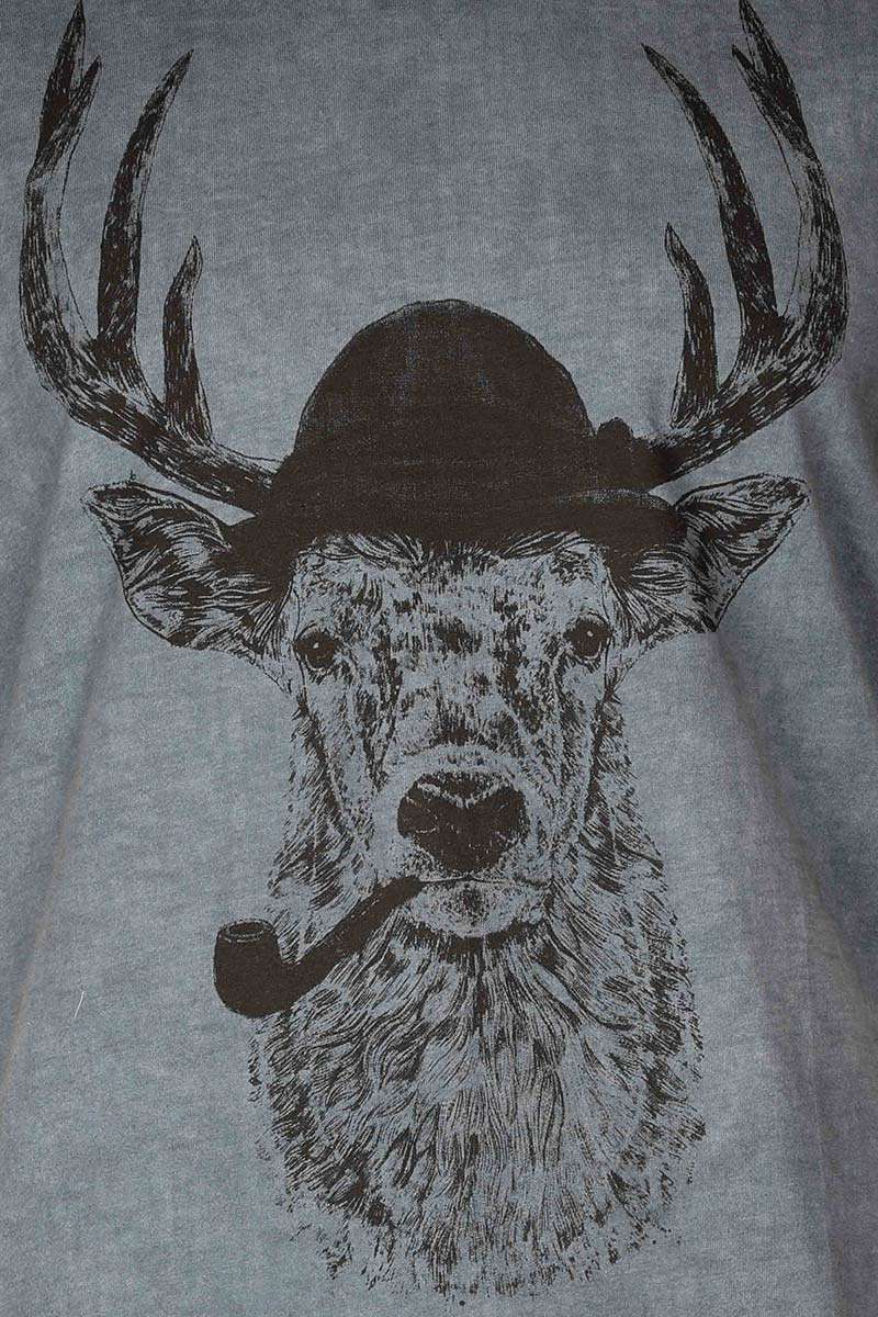 Herren T-Shirt Hirschkopf mit Tabakpfeife blau Bild 2