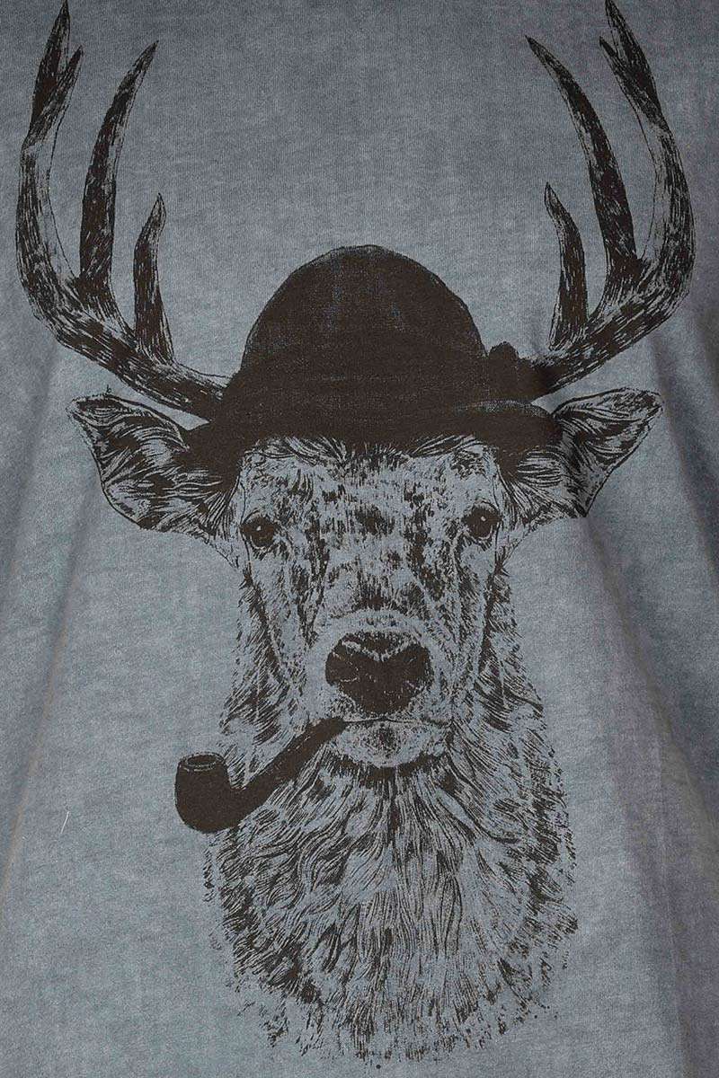 Herren T-Shirt Hirschkopf mit Tabakpfeife blau Bild 2
