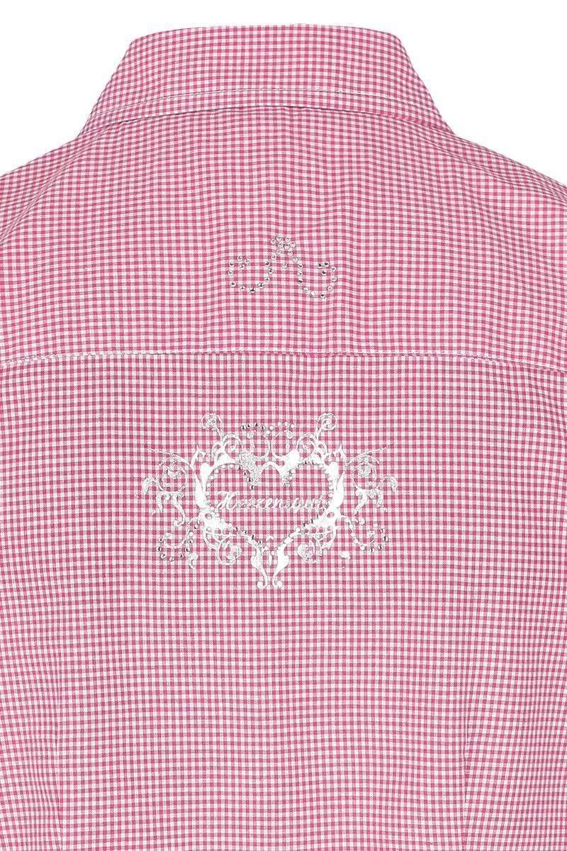 Trachten Bluse langarm Strass pink wei karo Bild 2