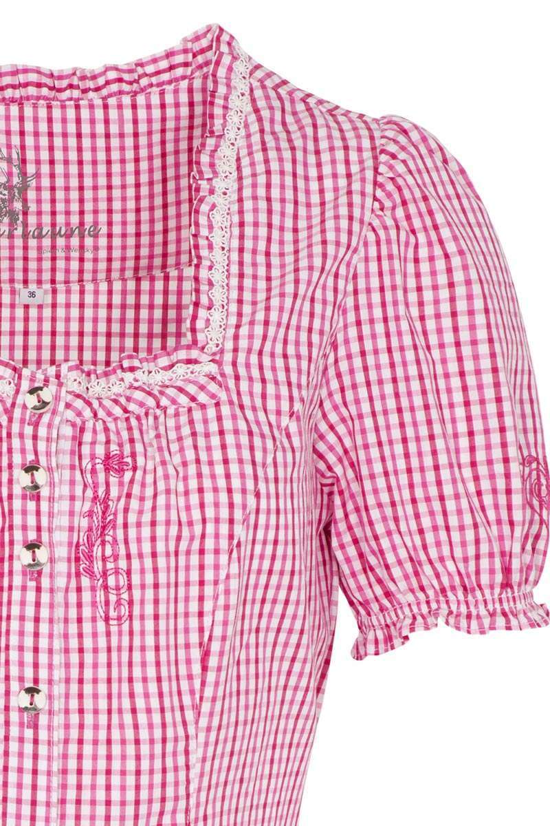 Trachtenbluse mit Stickerei kariert pink Bild 2