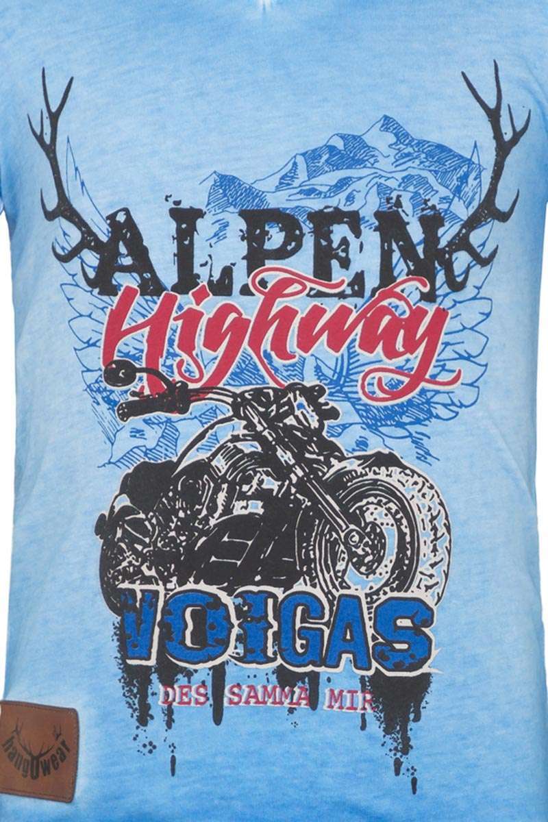 Trachten T-Shirt V-Ausschnitt Alpen Highway blau Bild 2