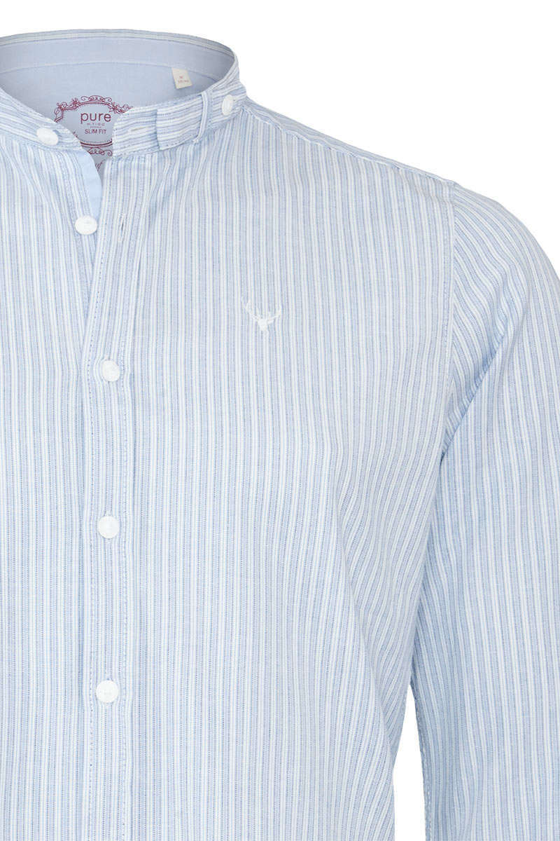 Trachtenhemd Stehkragen Slim Fit gestreift hellblau Bild 2
