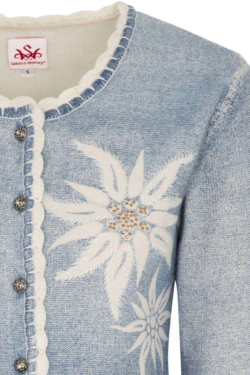 Damen Trachten Strickjacke mit Edelweiss blau Bild 2