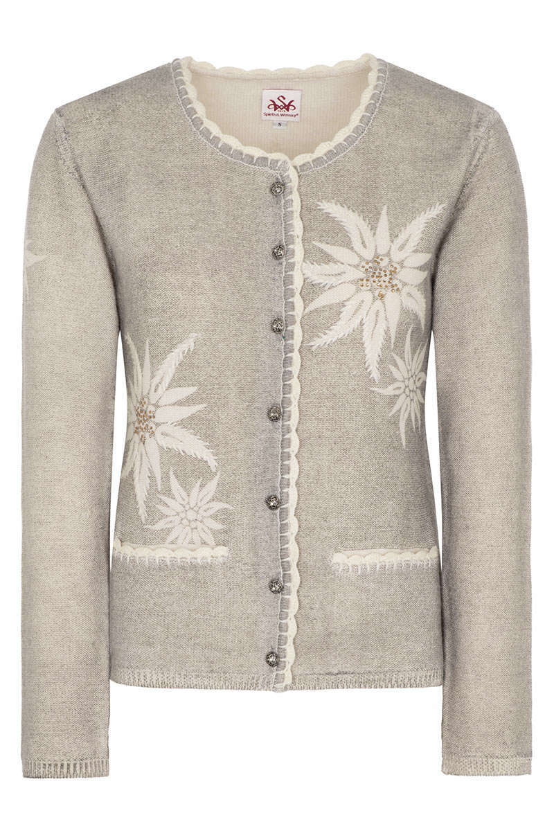 Damen Trachten Strickjacke mit Edelweiss grau