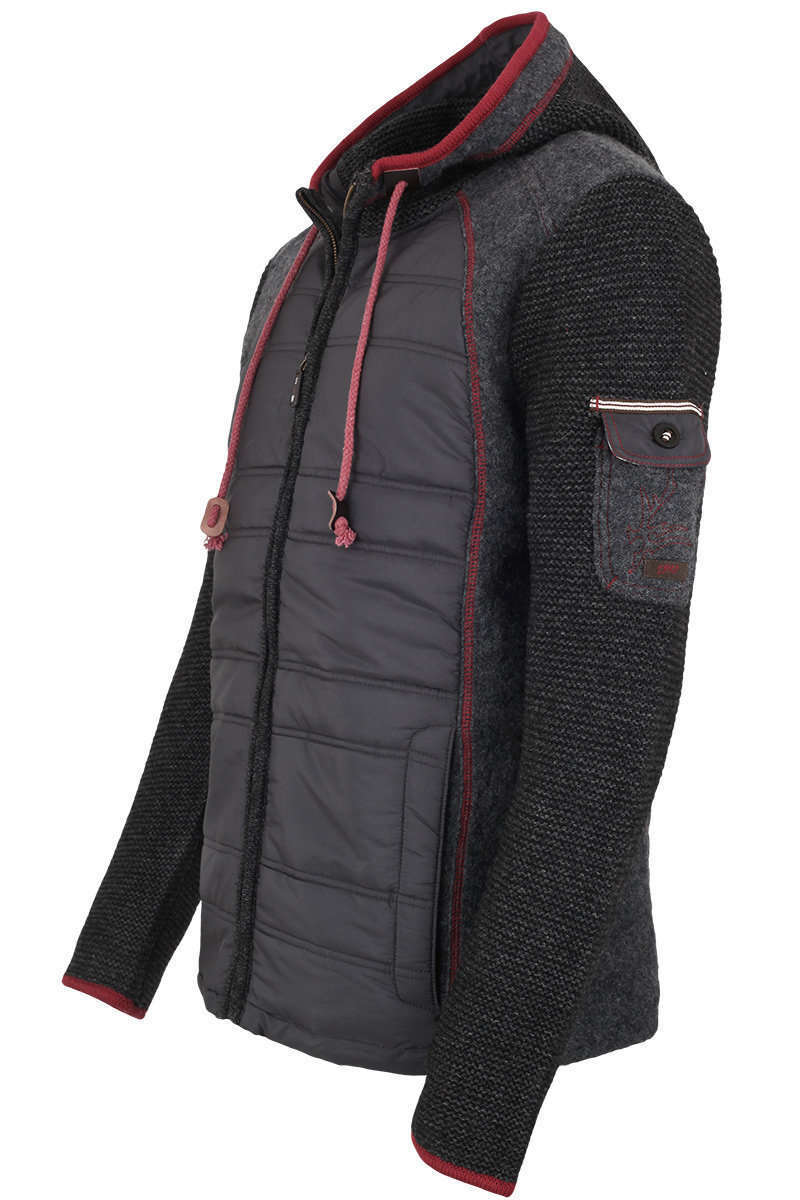 Trachten Steppjacke mit Kapuze anthrazit rot Bild 2