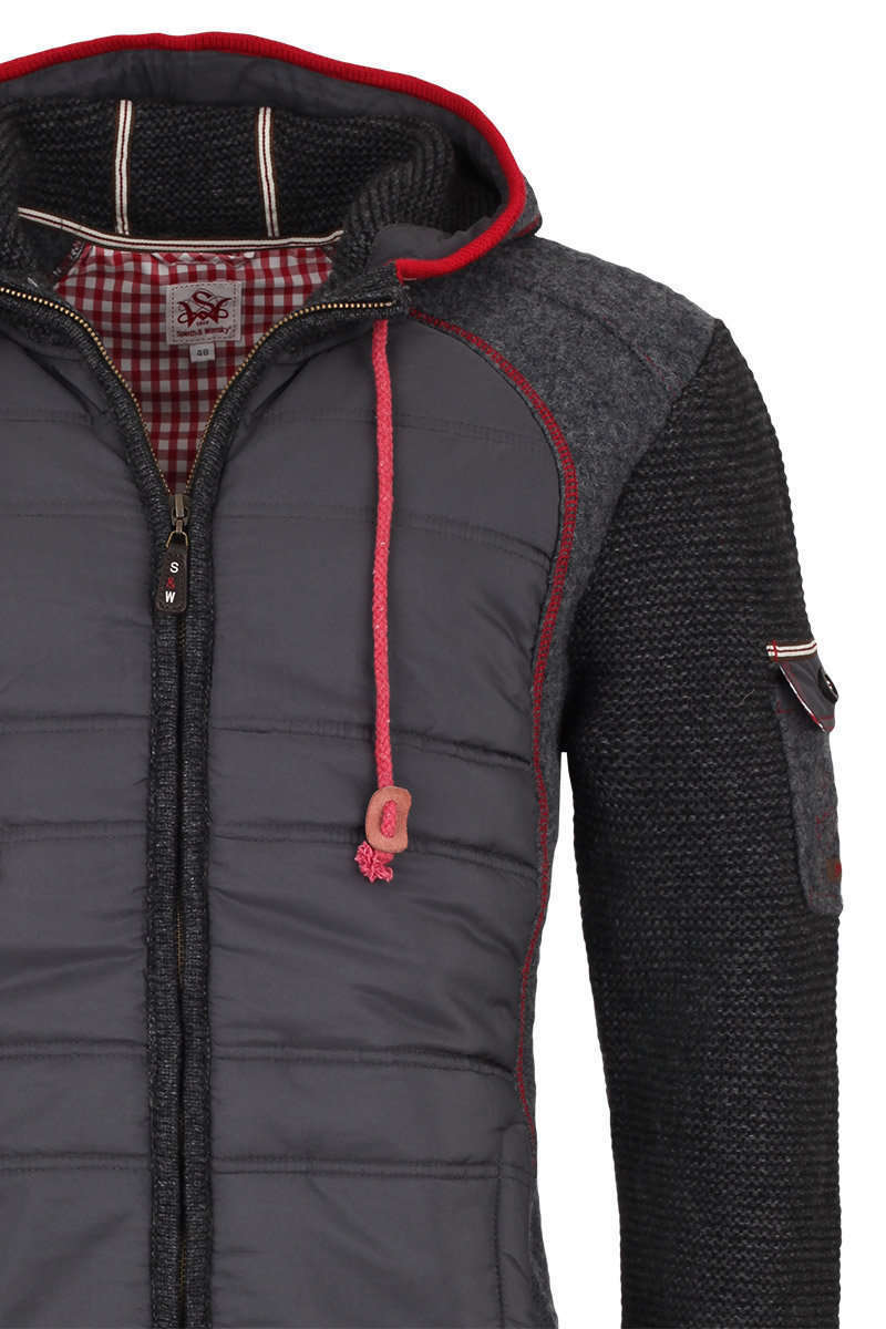 Trachten Steppjacke mit Kapuze anthrazit rot Bild 2